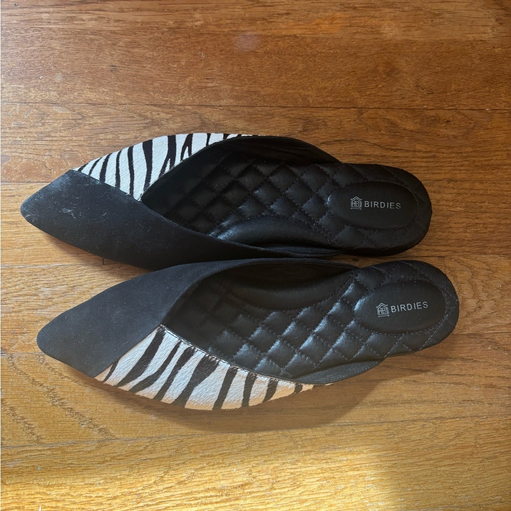 Birdies Zebra Pattern Flats in Black and White